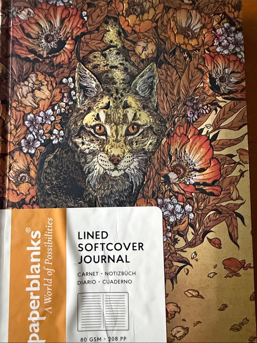 Paperblanks Lined Softcover Journal - Brown/Gold Lynx Floral Design